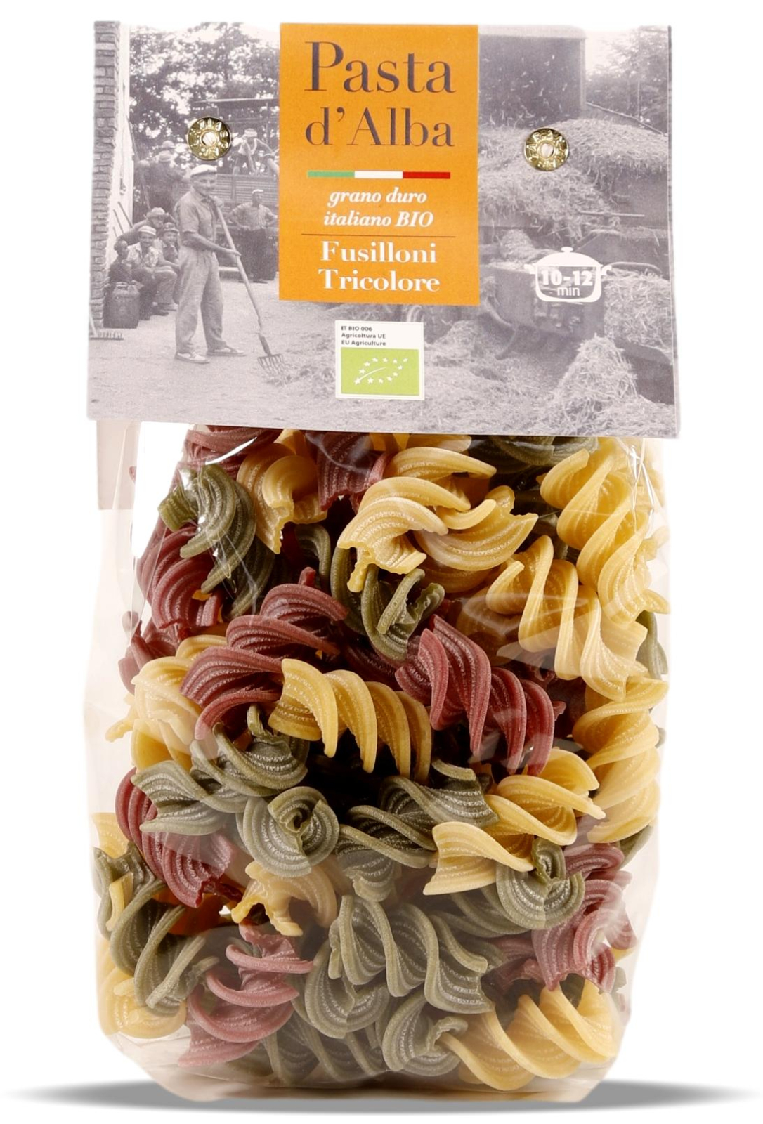Paste tricolore fusilloni BIO din grau dur, spanac si sfecla rosie Pasta d Alba