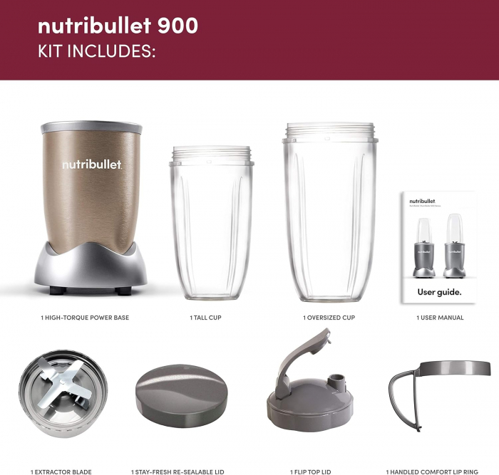 Blender Nutribullet® Pro Series, 900 W, 1 viteza, cupa inalta 0.9l, cupa inalta 0.7l, 5 accesorii, Bronz [8]