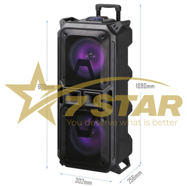 Boxa Activa Profesionala Troler Double XXL 7S-2801 450W, 2 Subwoofere 8 INCH, Mega Bass, Ecran Digital + Joc Lumini, Bluetooth, USB, RadioFM, CADOU Casti Wireless + Stick USB + Microfon si Telecomanda [4]