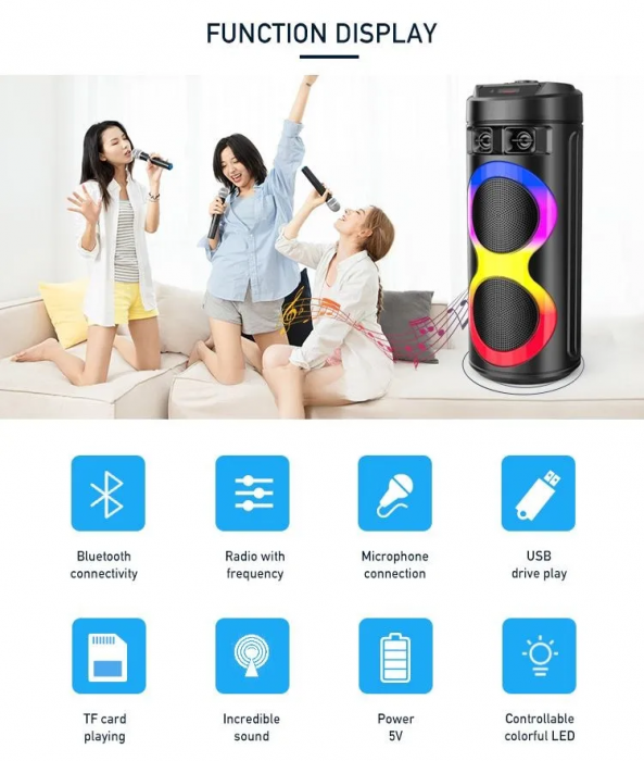 Boxa Profesionala 7STAR XL 300W, 2 Difuzoare 6.5 INCH, Autonomie Mare + Super Bass + Joc Lumini, Karaoke, Conex. Bluetooth, USB, RadioFM, Cadou Casca Bluetooth + Stick USB + Microfon [10]