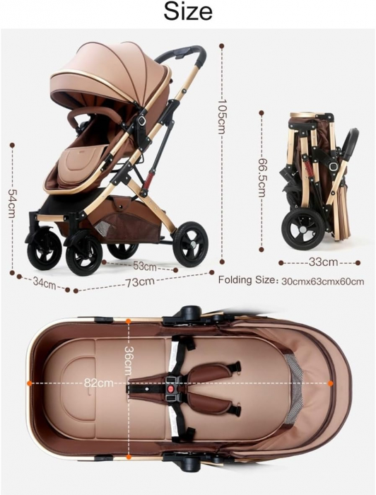 Carucior 2 in 1 pentru copii, pliabil, cu suspensii, transformabil landou-sport, 0-36 luni, cos pentru accesorii [7]