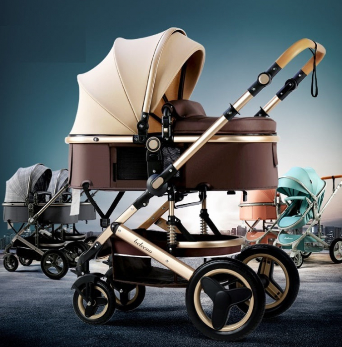 Carucior 2 in 1 pentru copii, pliabil, cu suspensii, transformabil landou-sport, 0-36 luni, cos pentru accesorii [15]