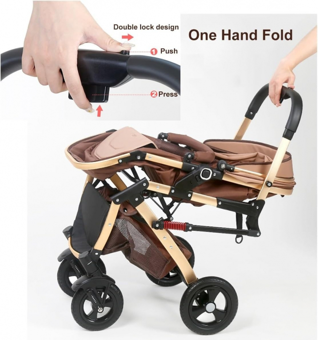 Carucior 2 in 1 pentru copii, pliabil, cu suspensii, transformabil landou-sport, 0-36 luni, cos pentru accesorii [9]
