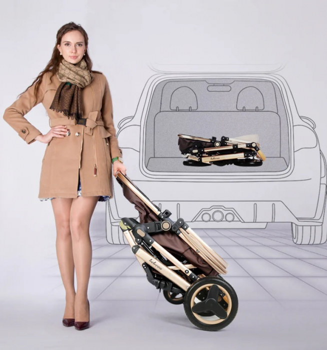 Carucior 2 in 1 pentru copii, pliabil, cu suspensii, transformabil landou-sport, 0-36 luni, cos pentru accesorii [14]
