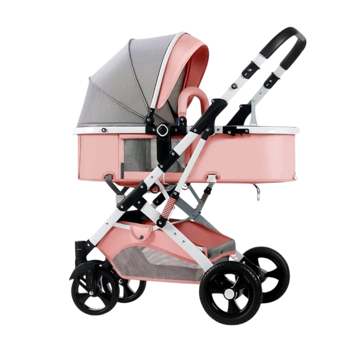 Carucior 2 in 1 pentru copii, pliabil, cu suspensii, transformabil landou-sport, 0-36 luni, cos pentru accesorii, Roz [1]