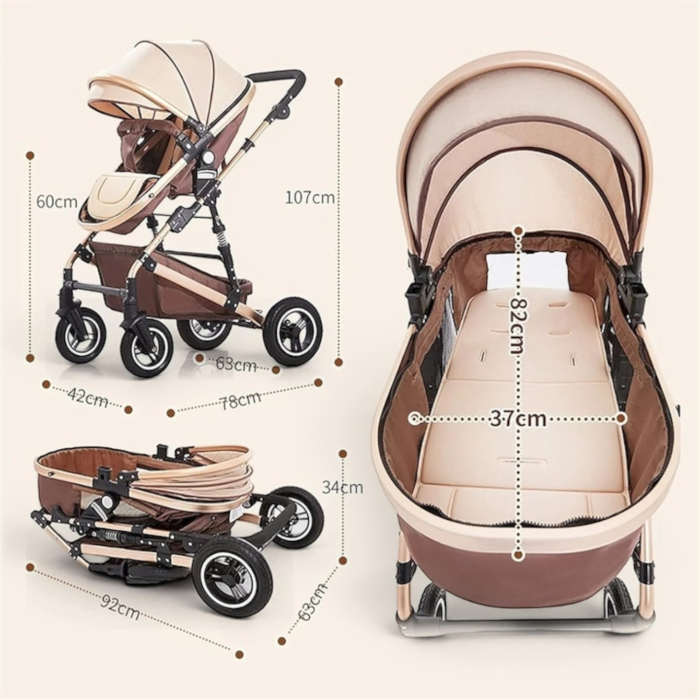 Carucior 3 in 1 7STAR® multifunctional pentru copii – landou, scaun auto si carucior sport, pliabil, design premium, Maro [9]