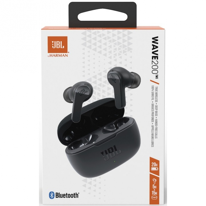 Casti audio in-ear JBL Wave 200TWS, True Wireless, Bluetooth, Deep Bass, IPX2, Touch Control, Negru [10]