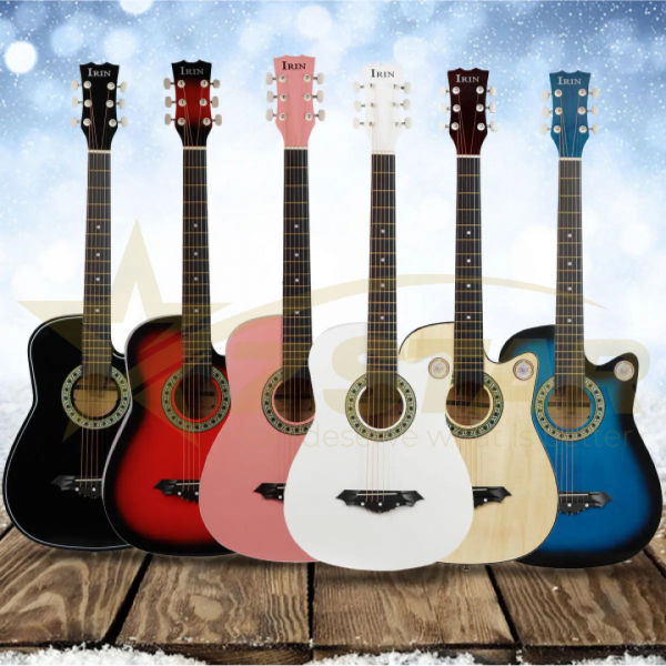 Chitara Acustica Rosu 4/4 38" ( 95 x 35 cm ), pentru Incepatori si Adulti, Recomandata peste 8-10 Ani, 6 Corzi Metalice, 20 De Taste [4]