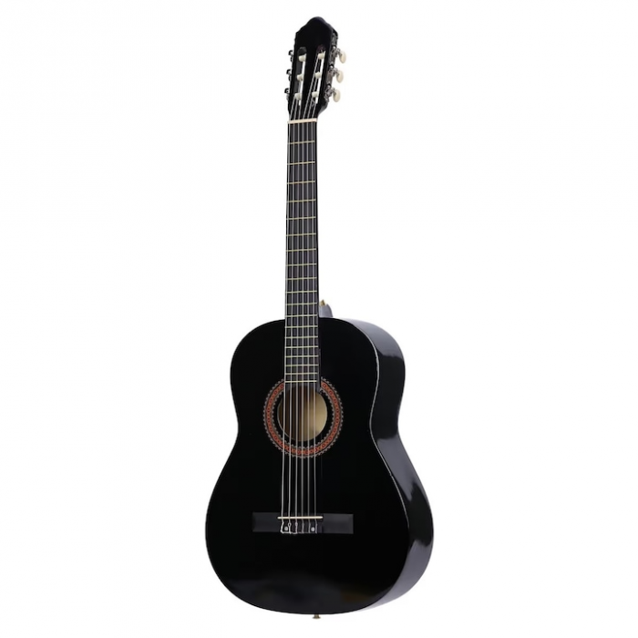 Chitara Clasica Negru 4/4 38" ( 95 X 35 CM ), pentru Incepatori si Adulti, Recomandata peste 8-10 ani, 6 Corzi Metalice, 20 De Taste [2]