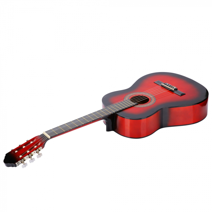 Chitara Clasica Rosu 4/4 38" ( 95 X 35 CM ), pentru Incepatori si Adulti, Recomandata peste 8-10 ani, 6 Corzi Metalice, 20 De Taste [4]