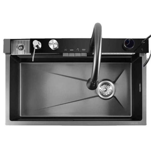 Chiuveta multifunctionala cu 2 cascade cu accesorii incluse, afisaj digital a temperaturii si robinet cascada, culoare negru grafit, dimensiune 750x460mm [10]