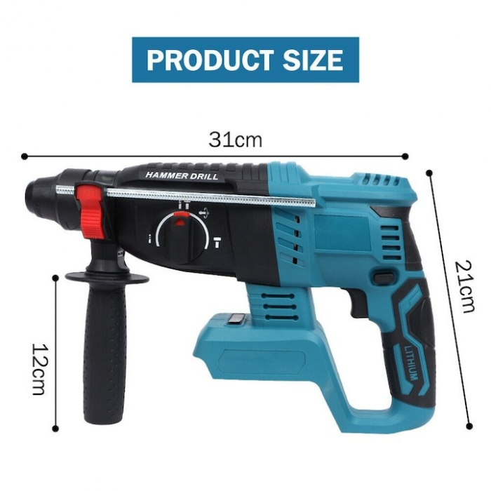 Ciocan rotopercutor profesional 7STAR ®, 1500 W, 3.2J, 1000rpm, 2 acumulatori 88V 8.0 Ah, 3 moduri de functionare, brushless, design modern, autonomie mare, accesorii incluse, valiza transport, Albast [6]