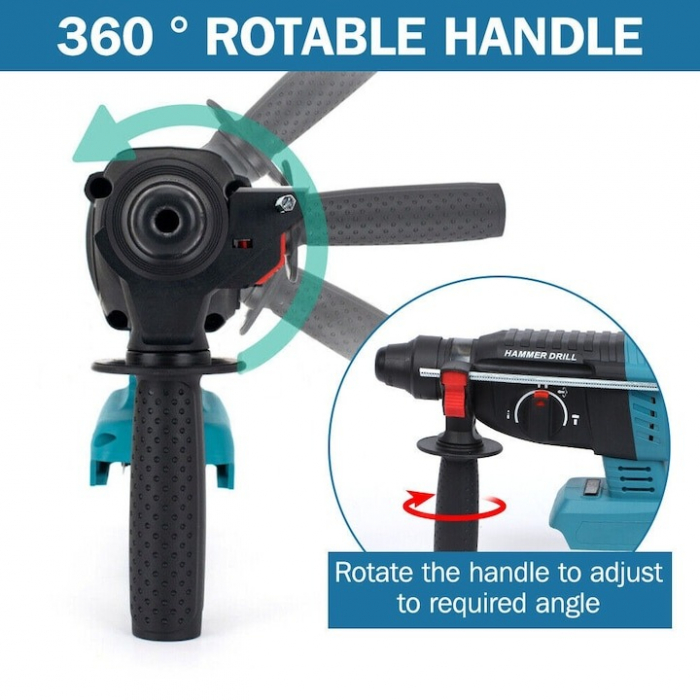 Ciocan rotopercutor profesional 7STAR ®, 1500 W, 3.2J, 1000rpm, 2 acumulatori 88V 8.0 Ah, 3 moduri de functionare, brushless, design modern, autonomie mare, accesorii incluse, valiza transport, Albast [11]