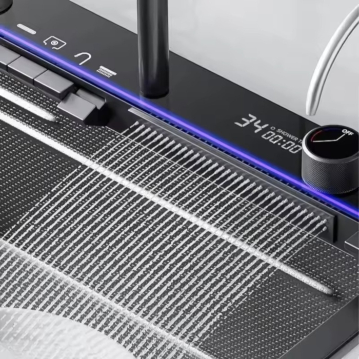 Consola multifunctionala pentru chiuveta, Afisaj digital, LED, 2 cascade, Clatitor pahare si robinet pentru apa filtrata, 750 mm, negru grafit [2]