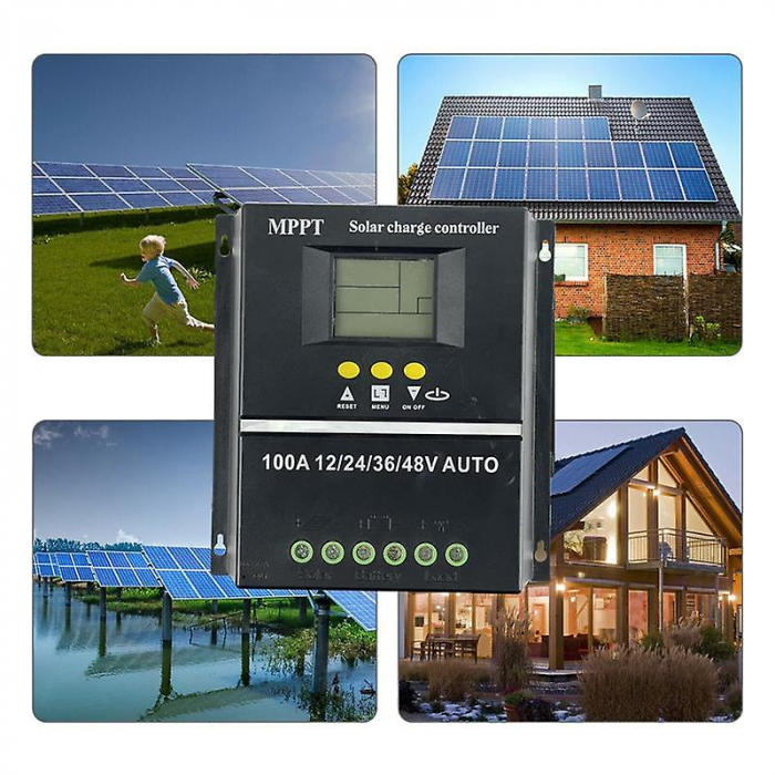 Controler solar MPPT, 12V/24V/36V/48V, 100A, multifunctional, display LCD, 7 moduri de functionare, 6 protectii functionale, Negru [2]