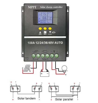 Controler solar MPPT, 12V/24V/36V/48V, 100A, multifunctional, display LCD, 7 moduri de functionare, 6 protectii functionale, Negru [4]