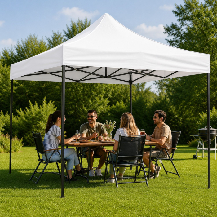 Cort Pavilion 3x3m Alb Pliabil Cadru Metal pentru Curte, Gradina, Evenimente [14]