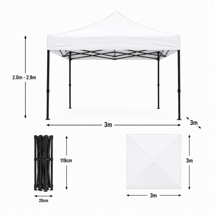 Cort Pavilion 3x3m Alb Pliabil Cadru Metal pentru Curte, Gradina, Evenimente [9]