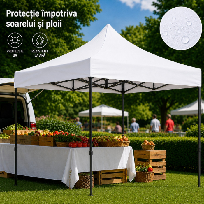 Cort Pavilion 3x3m Alb Pliabil Cadru Metal pentru Curte, Gradina, Evenimente [12]