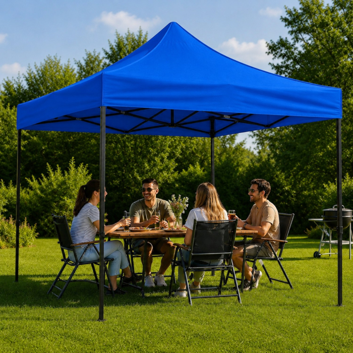 Cort Pavilion 3x3m Albastru Pliabil Cadru Metal pentru Curte, Gradina, Evenimente [14]