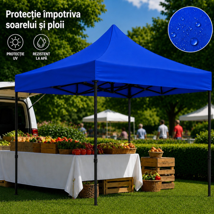 Cort Pavilion 3x3m Albastru Pliabil Cadru Metal pentru Curte, Gradina, Evenimente [12]