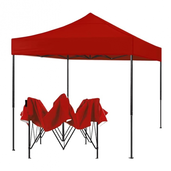 Cort Pavilion 3x3m Rosu Pliabil Cadru Metal pentru Curte, Gradina, Evenimente [1]