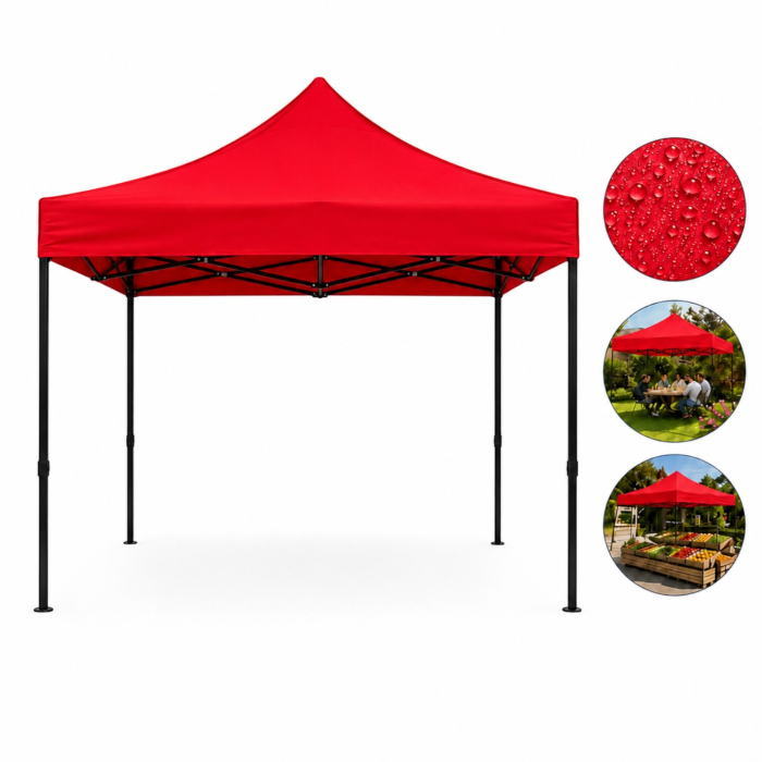 Cort Pavilion 3x3m Rosu Pliabil Cadru Metal pentru Curte, Gradina, Evenimente [6]