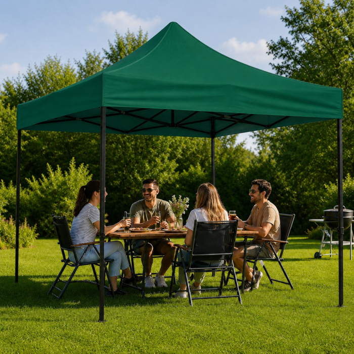 Cort Pavilion 3x3m Verde Pliabil Cadru Metal pentru Curte, Gradina, Evenimente [14]