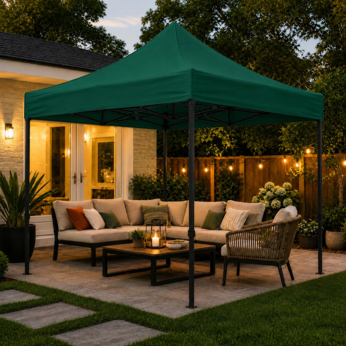 Cort Pavilion 3x3m Verde Pliabil Cadru Metal pentru Curte, Gradina, Evenimente [15]
