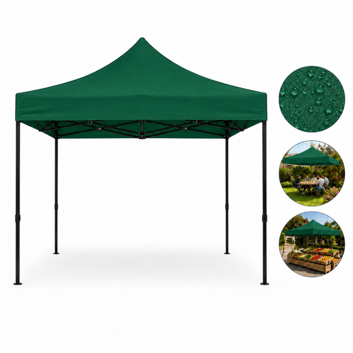 Cort Pavilion 3x3m Verde Pliabil Cadru Metal pentru Curte, Gradina, Evenimente [6]
