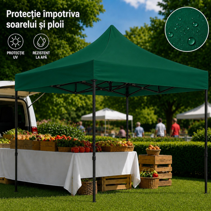 Cort Pavilion 3x3m Verde Pliabil Cadru Metal pentru Curte, Gradina, Evenimente [12]