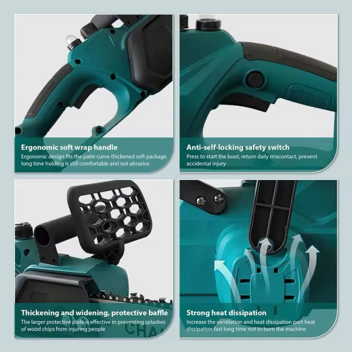 Drujba electrica cu lant 12 inch 1200W, cu 2 acumulatori, 48V, Lithium, 4800rpm, 305mm, sistem de ungere automat, pompa de ulei [4]