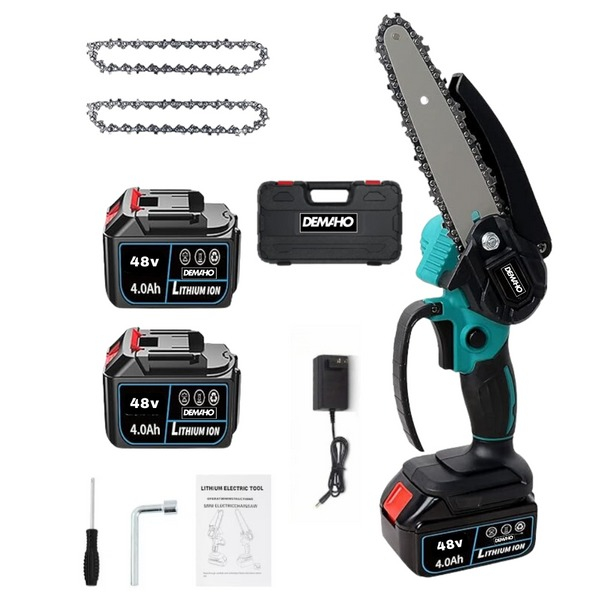 Drujba Fierastrau cu 2 acumulator 48V, lama 6 inch/15 cm, 2 lanturi, fara fir, portabil, accesorii si valiza incluse [1]