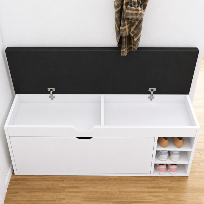 Dulap pentru pantofi tip bancheta, 6 rafturi, 100x34x50 cm, PAL melaminat, Alb [4]