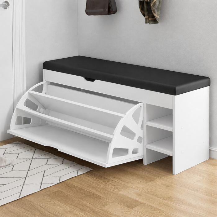 Dulap pentru pantofi tip bancheta, 6 rafturi, 100x34x50 cm, PAL melaminat, Alb [2]