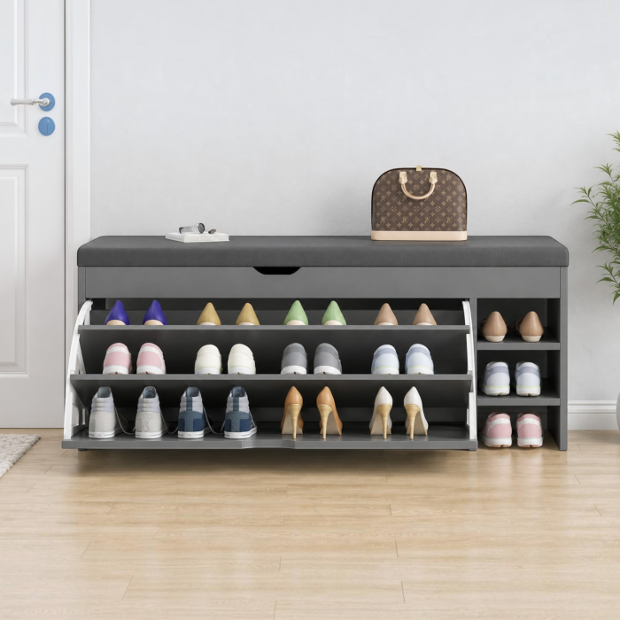 Dulap pentru pantofi tip bancheta, 6 rafturi, 100x34x50 cm, PAL melaminat, Gri [6]