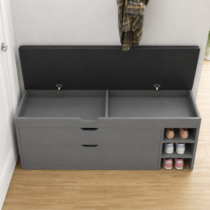 Dulap pentru pantofi tip bancheta, 6 rafturi, 100x34x50 cm, PAL melaminat, Gri [5]
