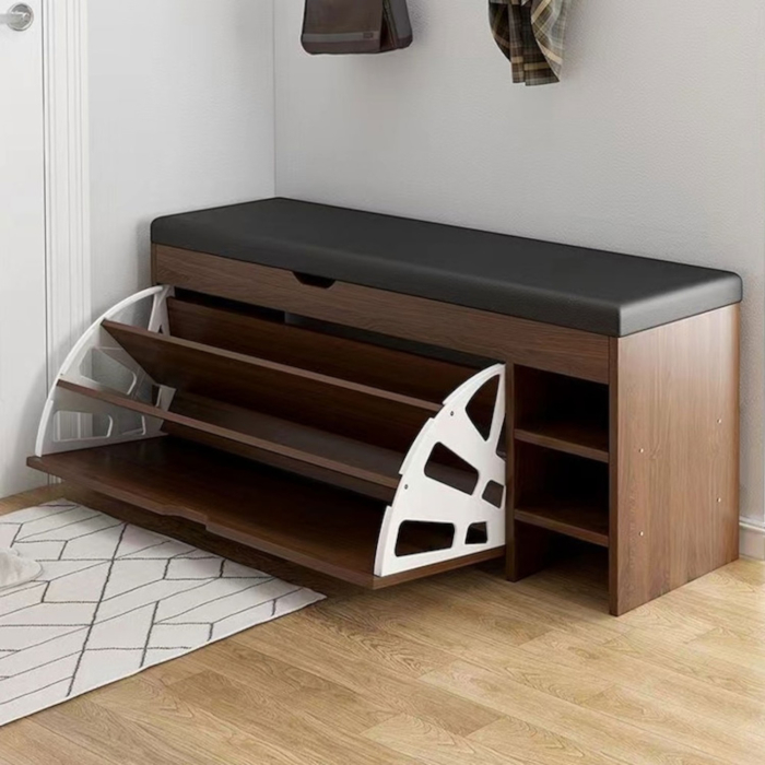 Dulap pentru pantofi tip bancheta, 6 rafturi, 100x34x50 cm, PAL melaminat, Maro [2]