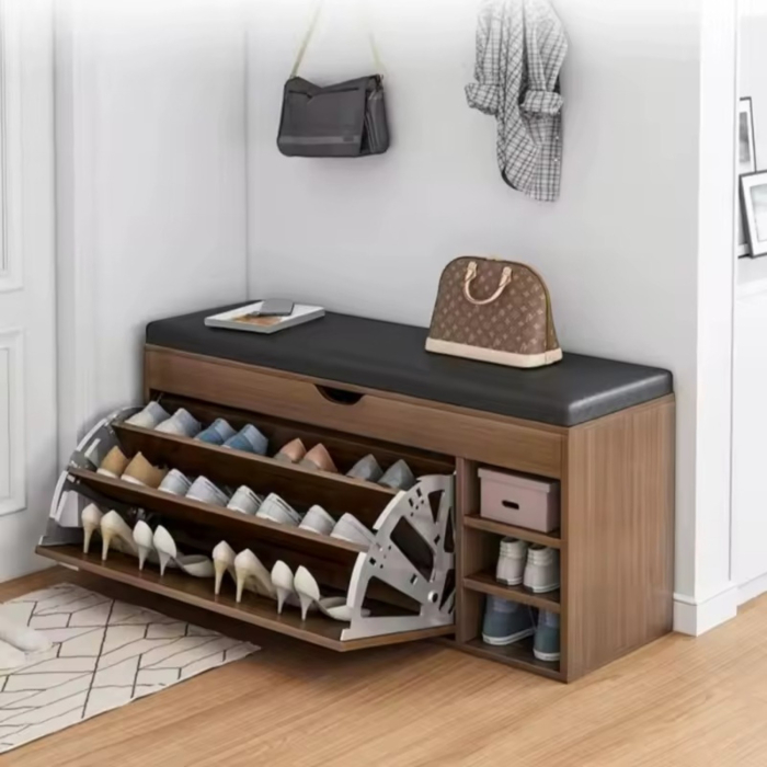Dulap pentru pantofi tip bancheta, 6 rafturi, 100x34x50 cm, PAL melaminat, Maro [3]