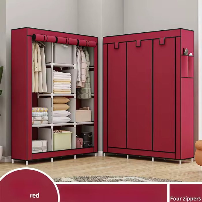 Dulap textil 3 compartimente pentru haine, inchidere prin fermoar, 130 x 45 x 170 cm [2]