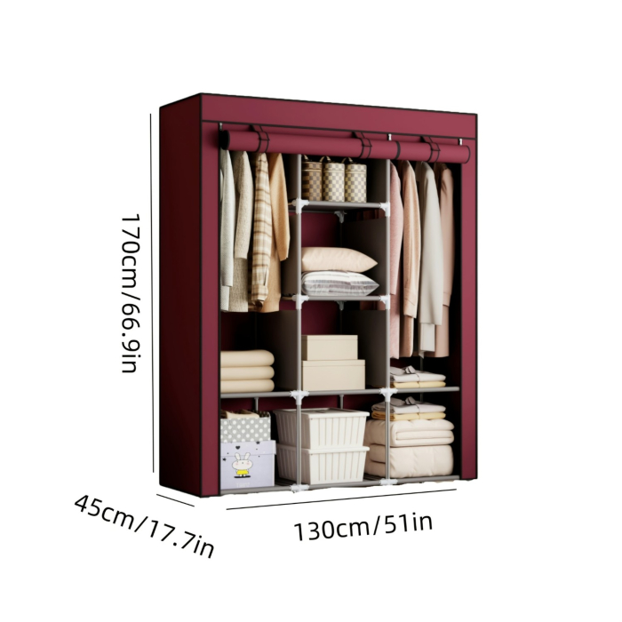 Dulap textil 3 compartimente pentru haine, inchidere prin fermoar, 130 x 45 x 170 cm [3]