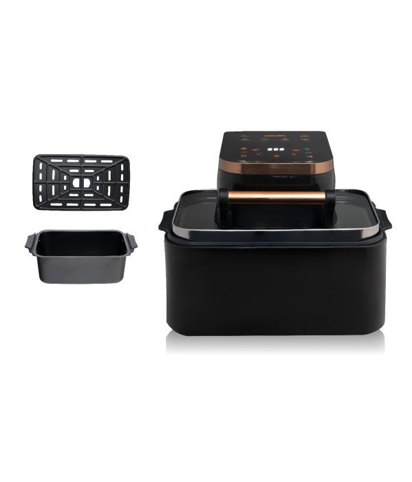 Friteuza Airfryer cu aer cald  AEIDEN®, AE-2513 2500W, capacitate mare 12L, multifunctional pentru cartofi prajiti, carne, coacere si altele, 11 programe, display LCD, Negru-Auriu, 200 hartii cadou [6]