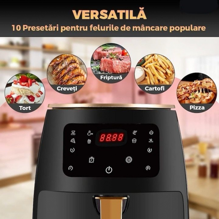 Friteuza cu aer cald fara ulei Air Fryer 7STAR ® , 100 hartii de copt cadou, tehnologie smart sensing, programe smart chef automate, afisaj digital, capacitate 6 L, tehnologie de eliminare a grasimii, [8]