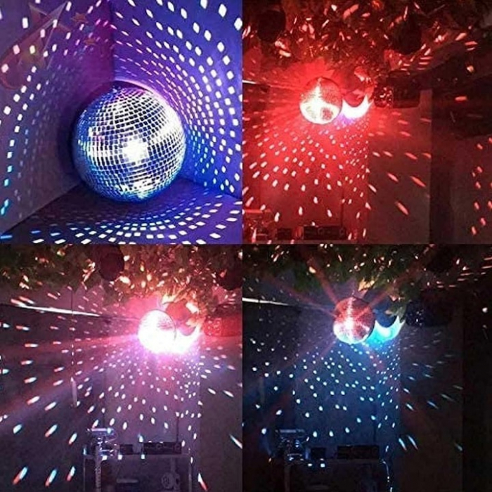 Glob Disco cu Aplicatii Oglinda, Diametru 40 cm, Reflectorizant, Cu Motoras, Sistem Agatare, Forma Sferica, Argintiu [4]