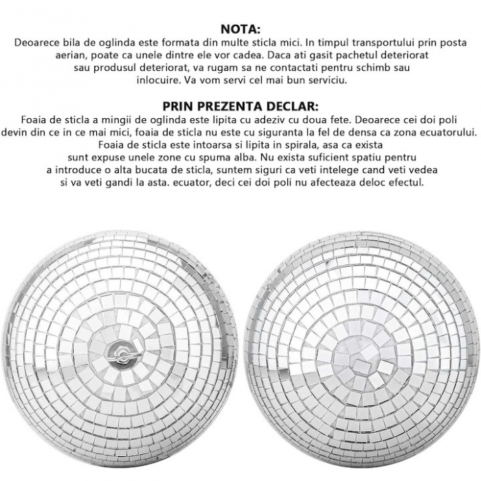 Glob Disco cu Aplicatii Oglinda, Diametru 40 cm, Reflectorizant, Cu Motoras, Sistem Agatare, Forma Sferica, Argintiu [6]