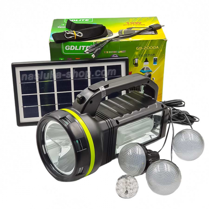 Kit Solar Portabil GDLite GD-2000A, Panou solar, USB, Bluetooth, Radio FM, MP3, Lanterna LED, 3 Becuri Incluse, Incarcare telefonica, Alimentare 220V [6]