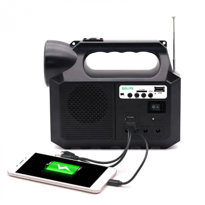 Kit Solar Portabil GDLite GD-8017M, Panou solar, USB, Bluetooth, Radio FM, MP3, Lanterna LED, 3 Becuri Incluse, Incarcare telefonica [5]