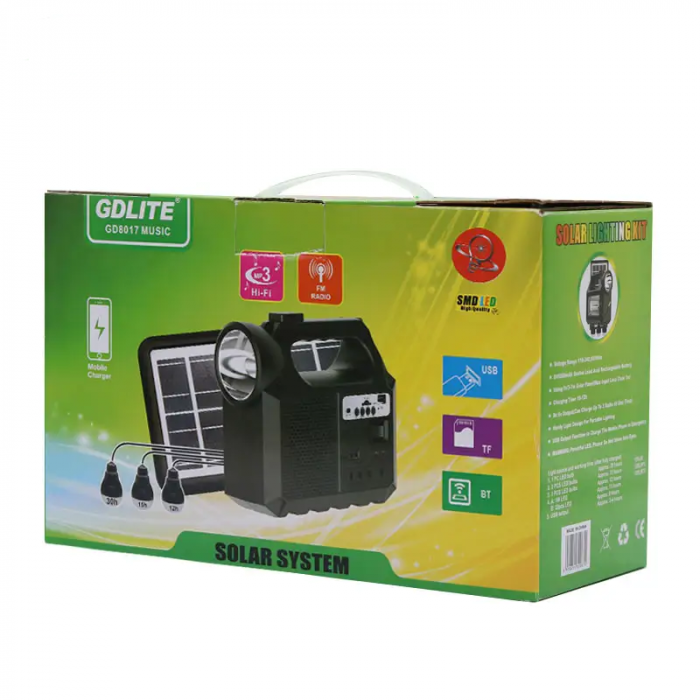 Kit Solar Portabil GDLite GD-8017M, Panou solar, USB, Bluetooth, Radio FM, MP3, Lanterna LED, 3 Becuri Incluse, Incarcare telefonica [6]