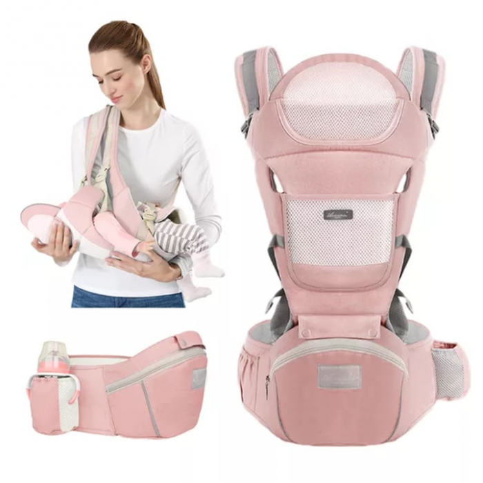Marsupiu ergonomic, multifunctional pentru bebelusi, 15in1, greutate maxima 25 kg, Roz [11]
