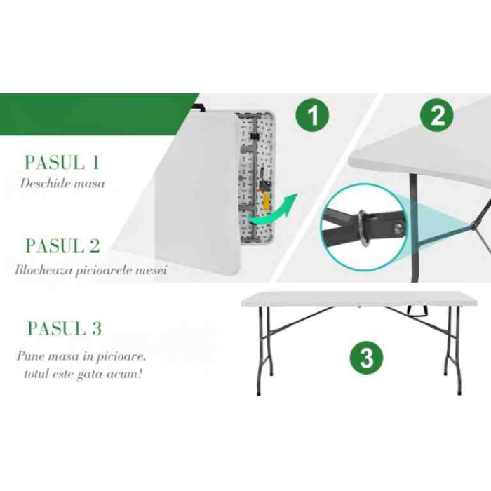 Masa pliabila, de gradina, cadru otel, 180x70x74, alba [8]
